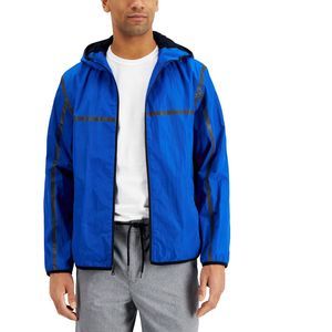 Alfani Mens Jacket Blue Size Medium M Windbreaker Tech Hooded Full-Zip